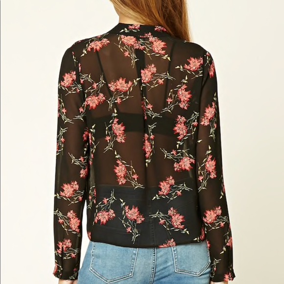 sheer floral tie neck top - Picture 3 of 4